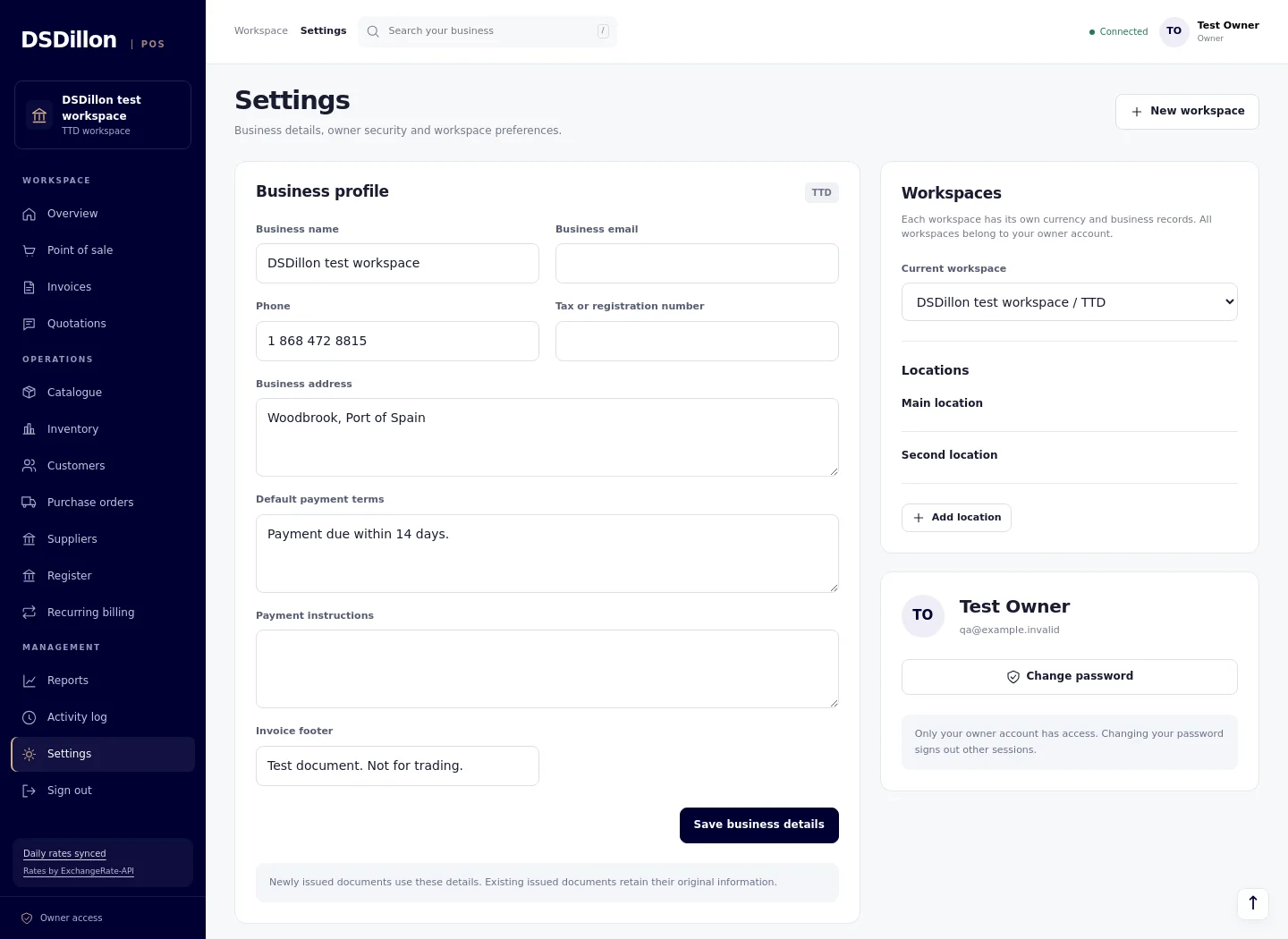 DSDillon POS automatic exchange rate settings with source publication times and sample rates