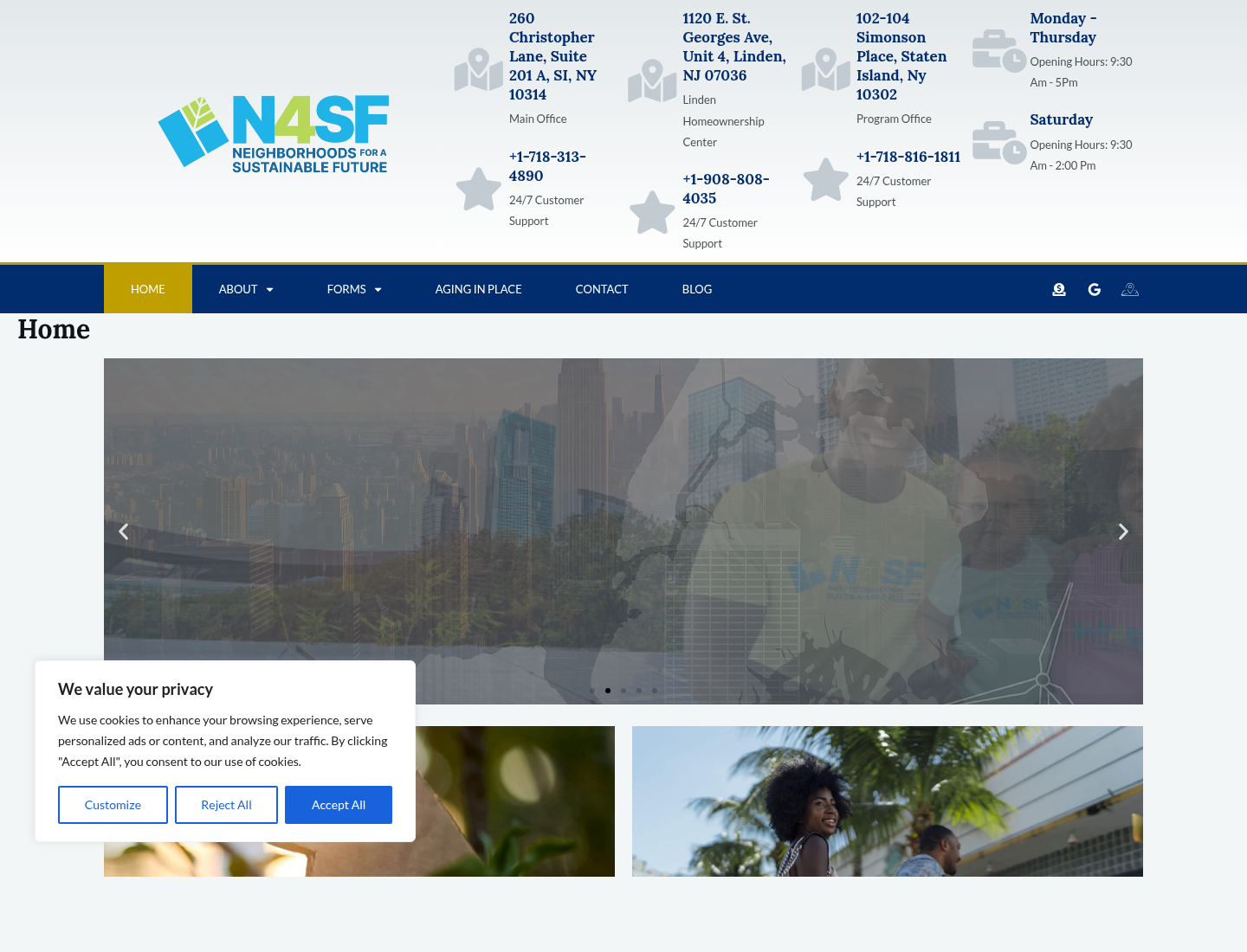 N4SF homepage, showing the organization’s sustainable-development and community reach.