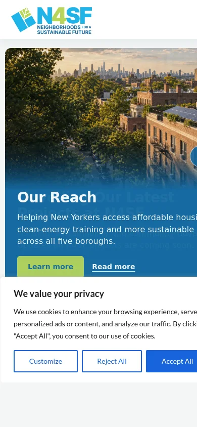 Neighborhoods for a Sustainable Future (N4SF) live website mobile view